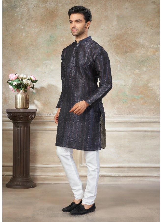 OUTLUK Black Premium Silk Kurta for Men - Image 3